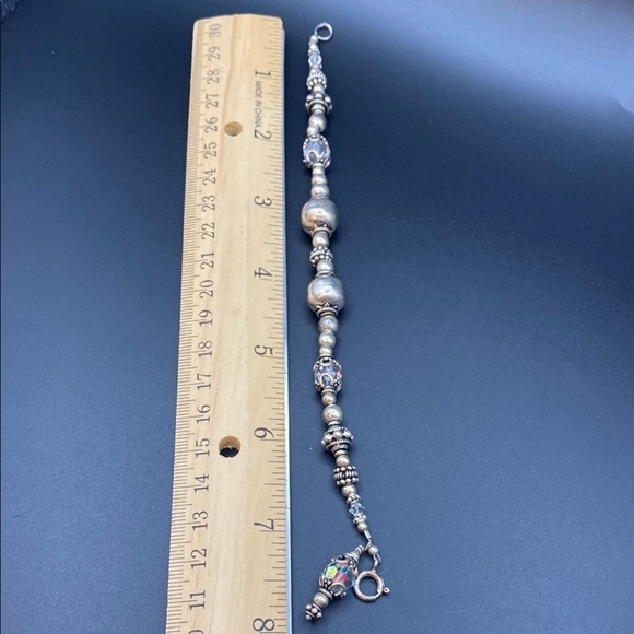 925 Sterling Silver Textured Beaded Bracelet with Intricate Spacers - Picture 5 of 7